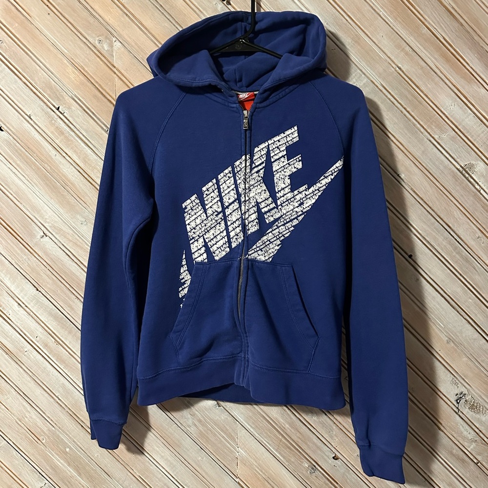 Nike Navy & White Textured Full Zip-Up Hoodie Sweater No Finish Line